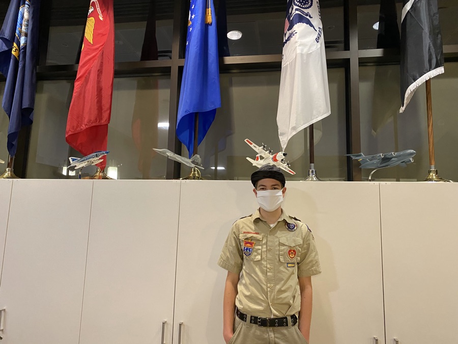 In Scout uniform at a ceremony